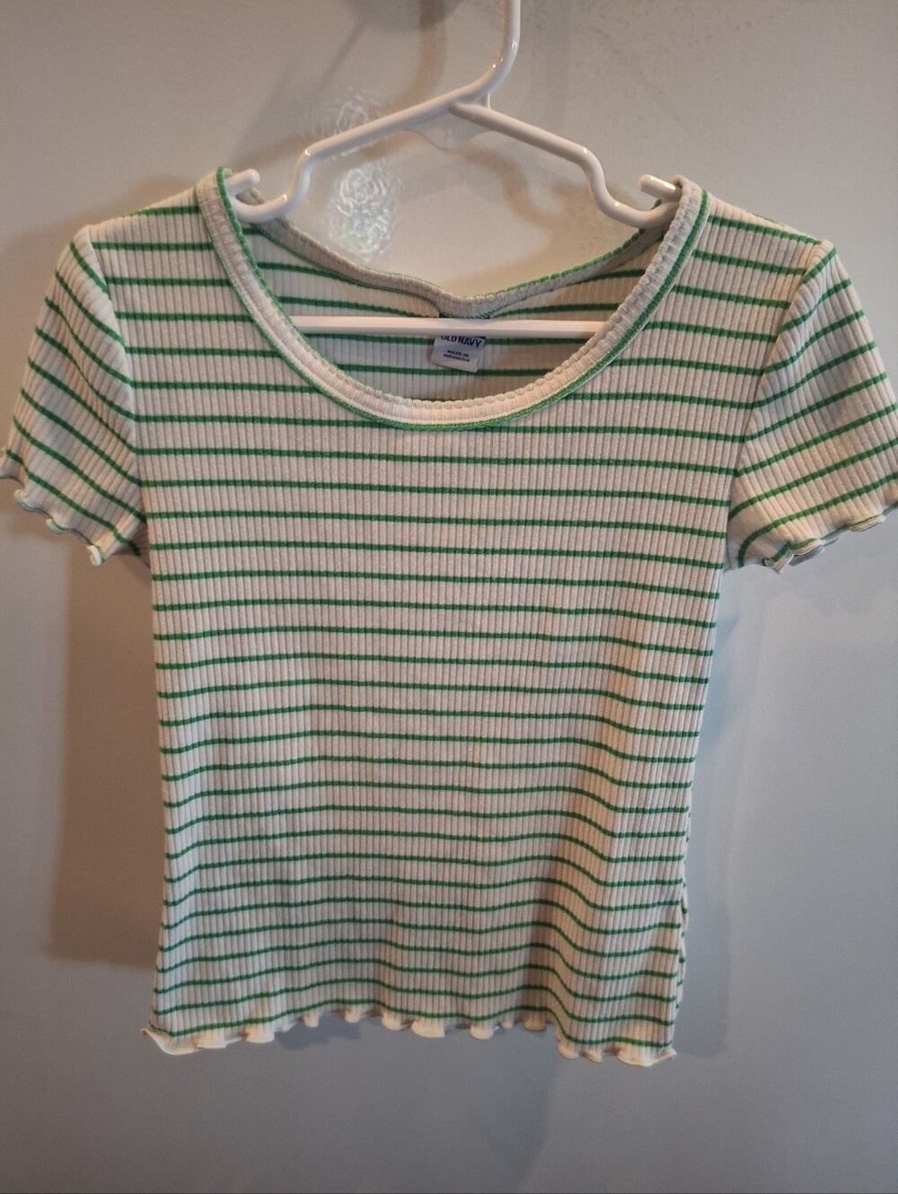 Old Navy White Tee with Green Stripes